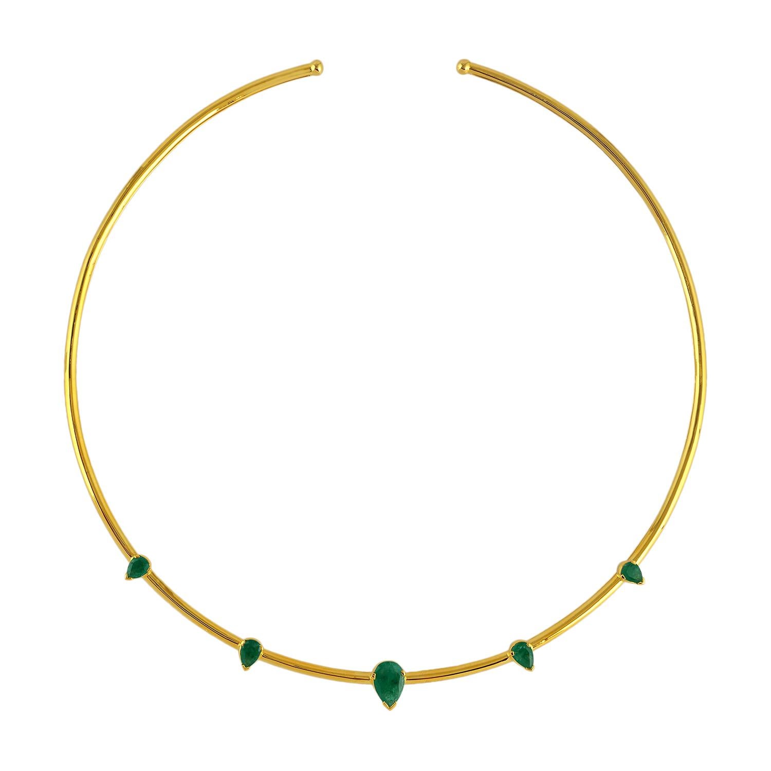 Modern Emerald 14 Karat Gold Diamond Choker Necklace For Sale