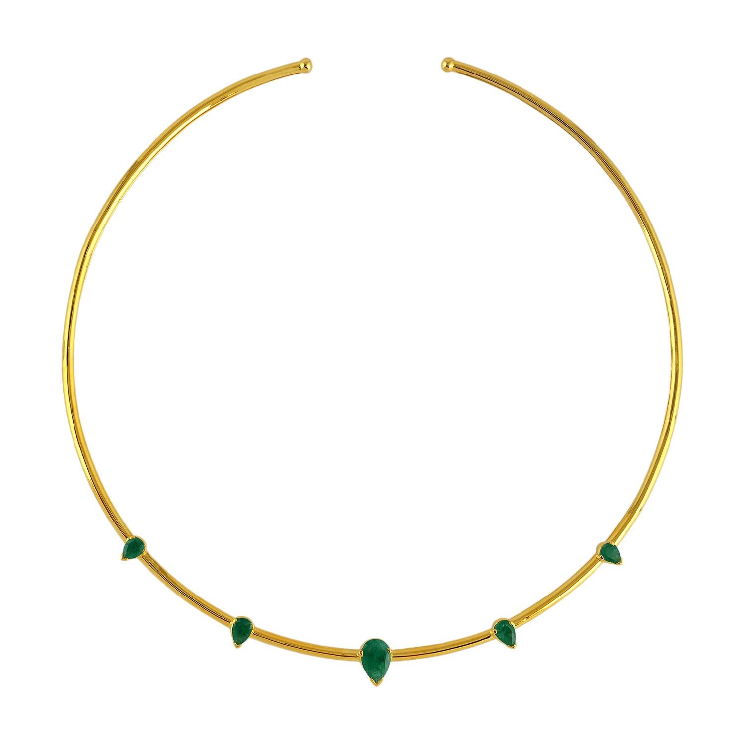 Modern Emerald 18 Karat Gold Diamond Choker Necklace For Sale