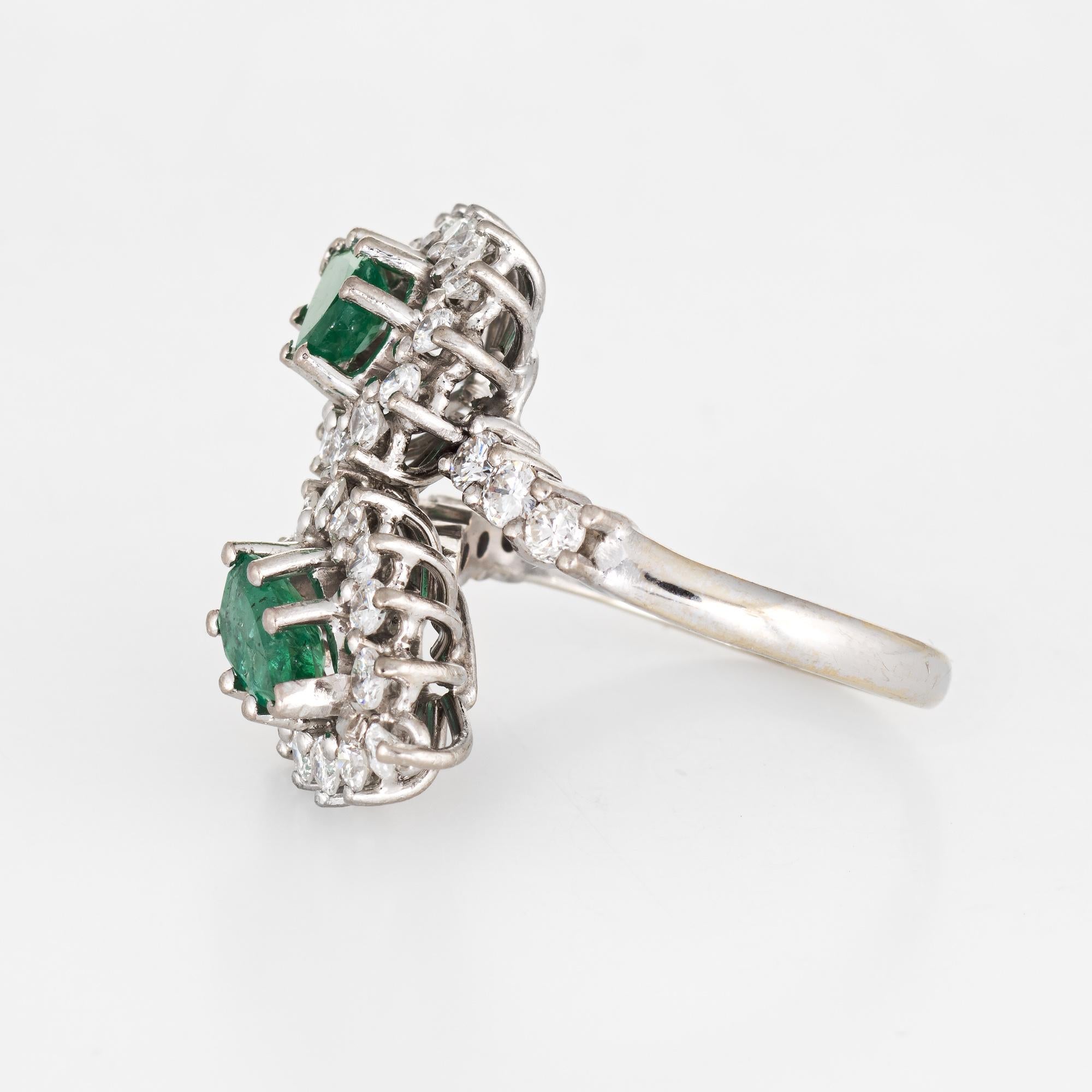 Modern Emerald 1ct Diamond Bypass Ring Vintage 18k White Gold Estate Fine Cocktail