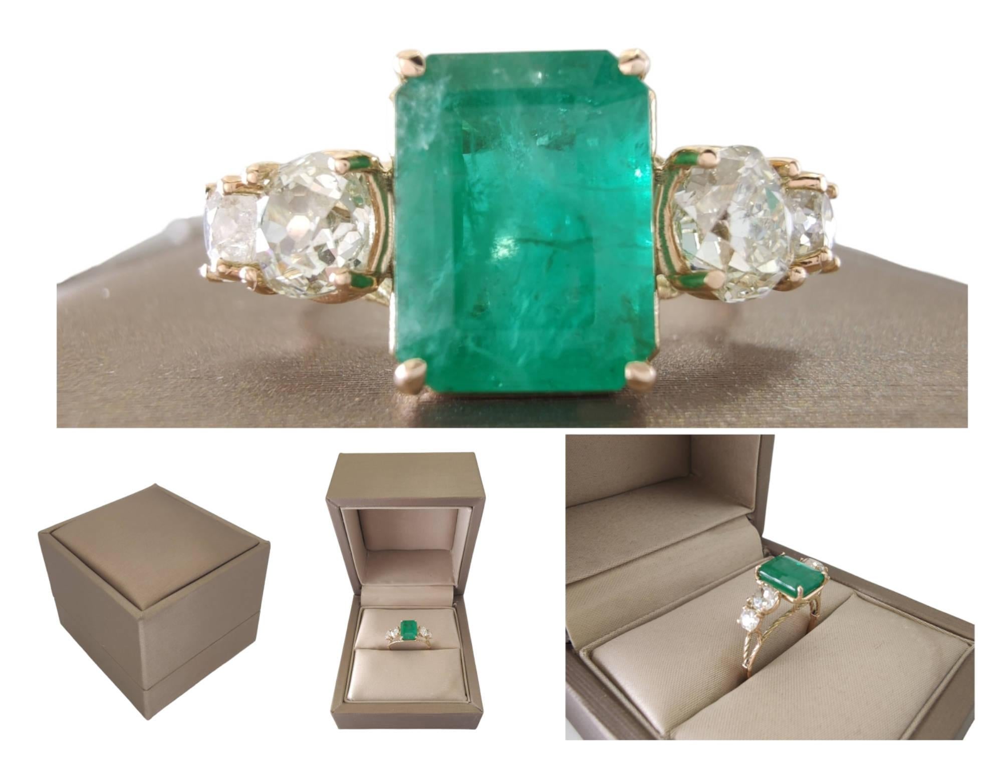 Gemstone 14k Gold Ring Genuine Emerald Ring Diamond Coctail Ring Certified  5