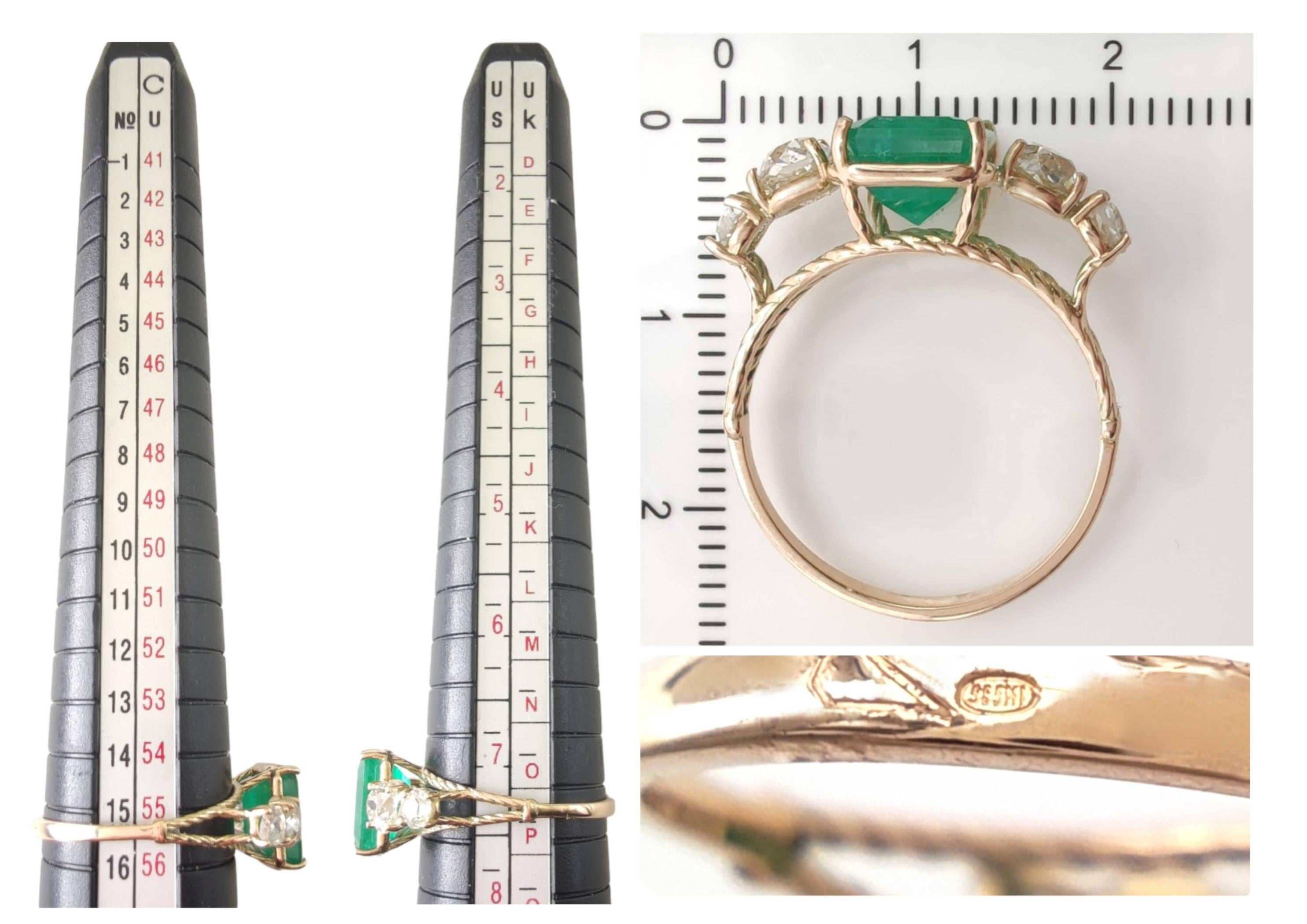 Gemstone 14k Gold Ring Genuine Emerald Ring Diamond Coctail Ring Certified  6