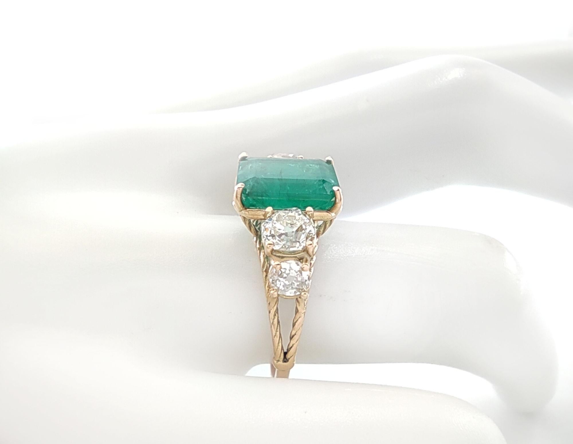 Taille émeraude Gemstone 14k Gold Ring Genuine Emerald Ring Diamond Coctail Ring Certified 