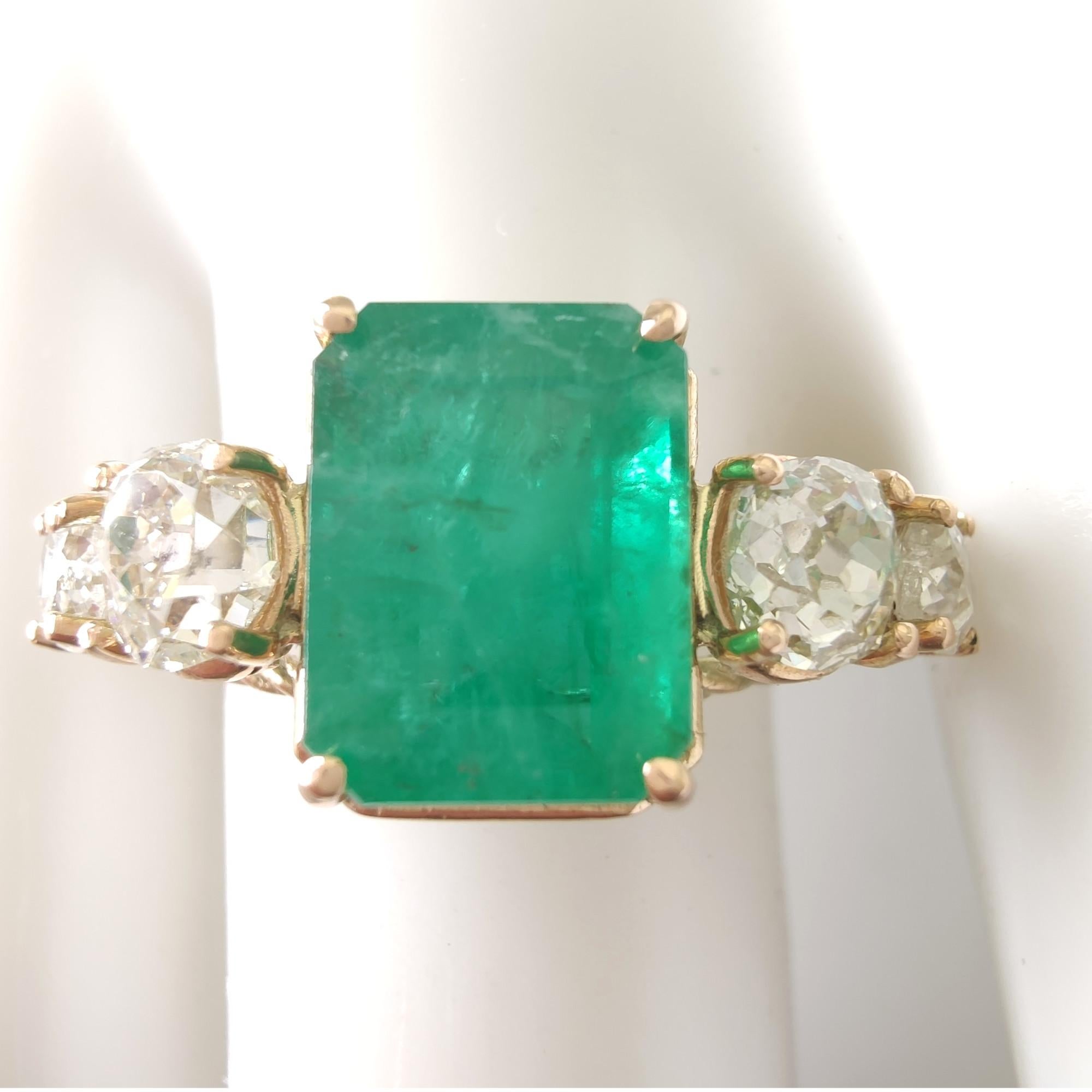 Gemstone 14k Gold Ring Genuine Emerald Ring Diamond Coctail Ring Certified  Pour femmes 