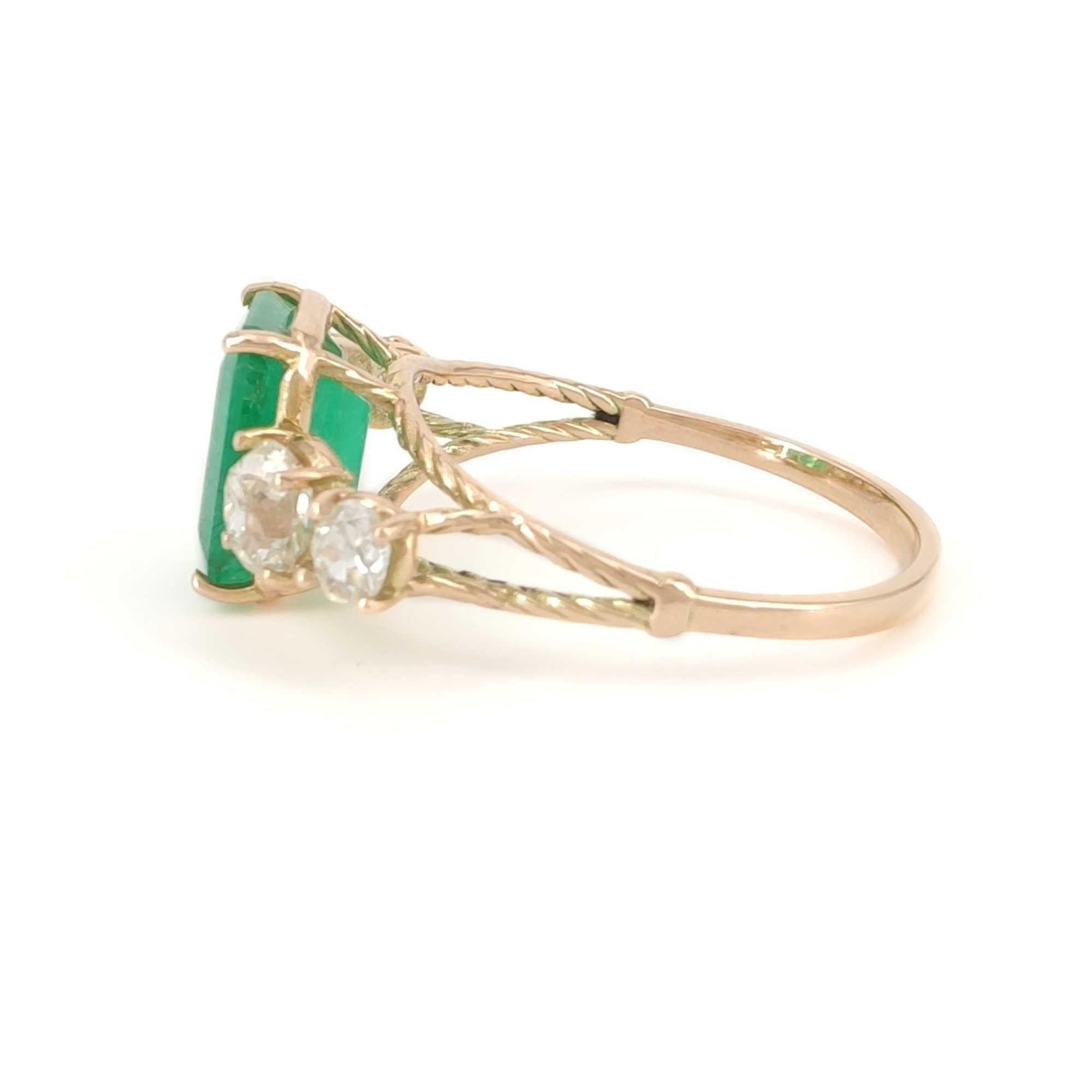 Gemstone 14k Gold Ring Genuine Emerald Ring Diamond Coctail Ring Certified  1