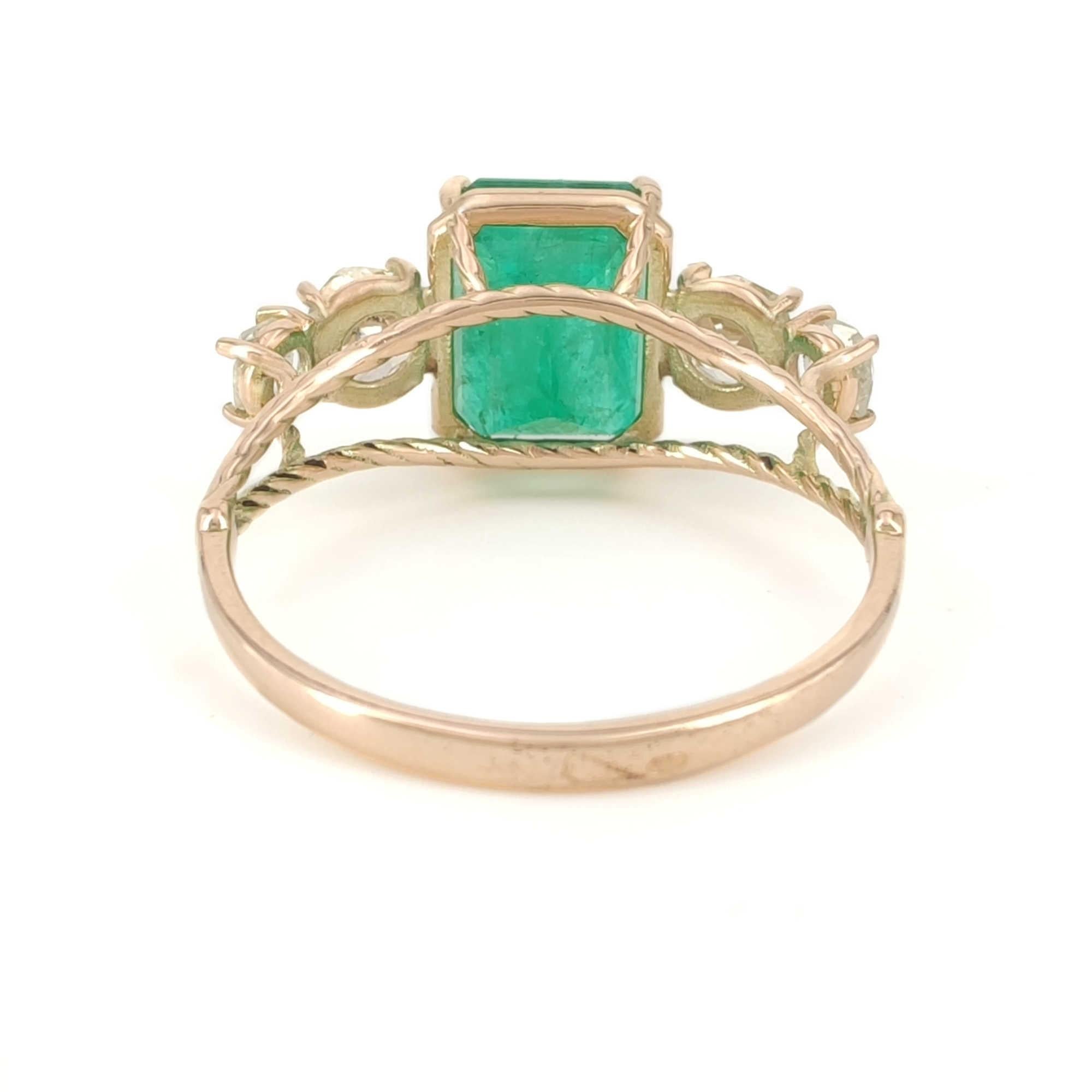 Gemstone 14k Gold Ring Genuine Emerald Ring Diamond Coctail Ring Certified  2