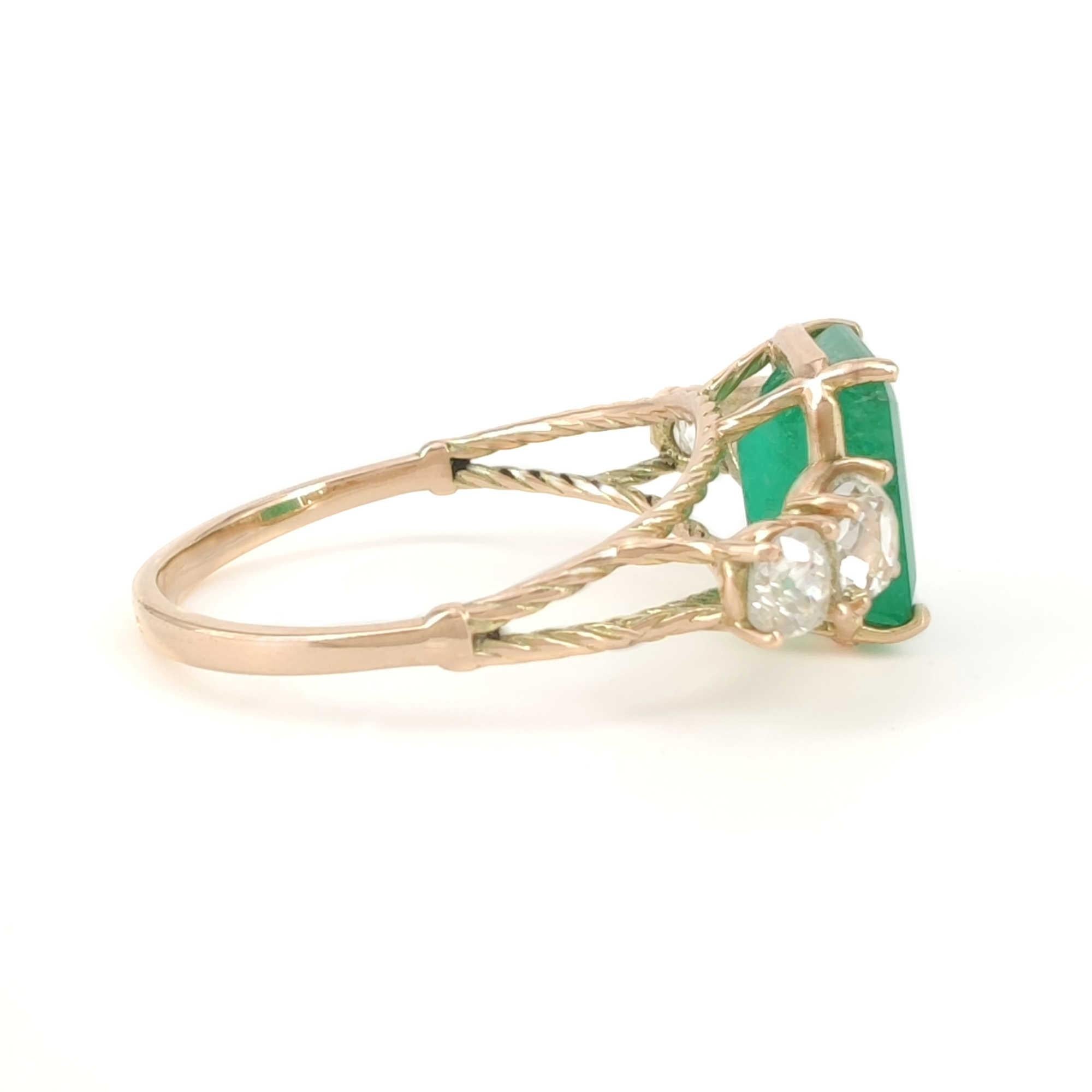 Gemstone 14k Gold Ring Genuine Emerald Ring Diamond Coctail Ring Certified  3