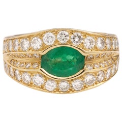 Emerald 2.50 Carat Diamond 18 Karat Yellow Gold Band Ring