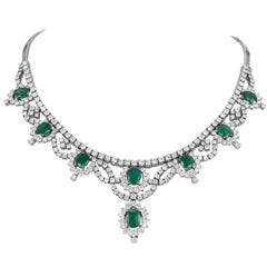 Emerald 28.00 carats Diamond 18K Gold Fringe Necklace