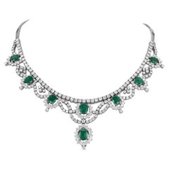 Emerald 28.00 carats Diamond 18K Gold Fringe Necklace