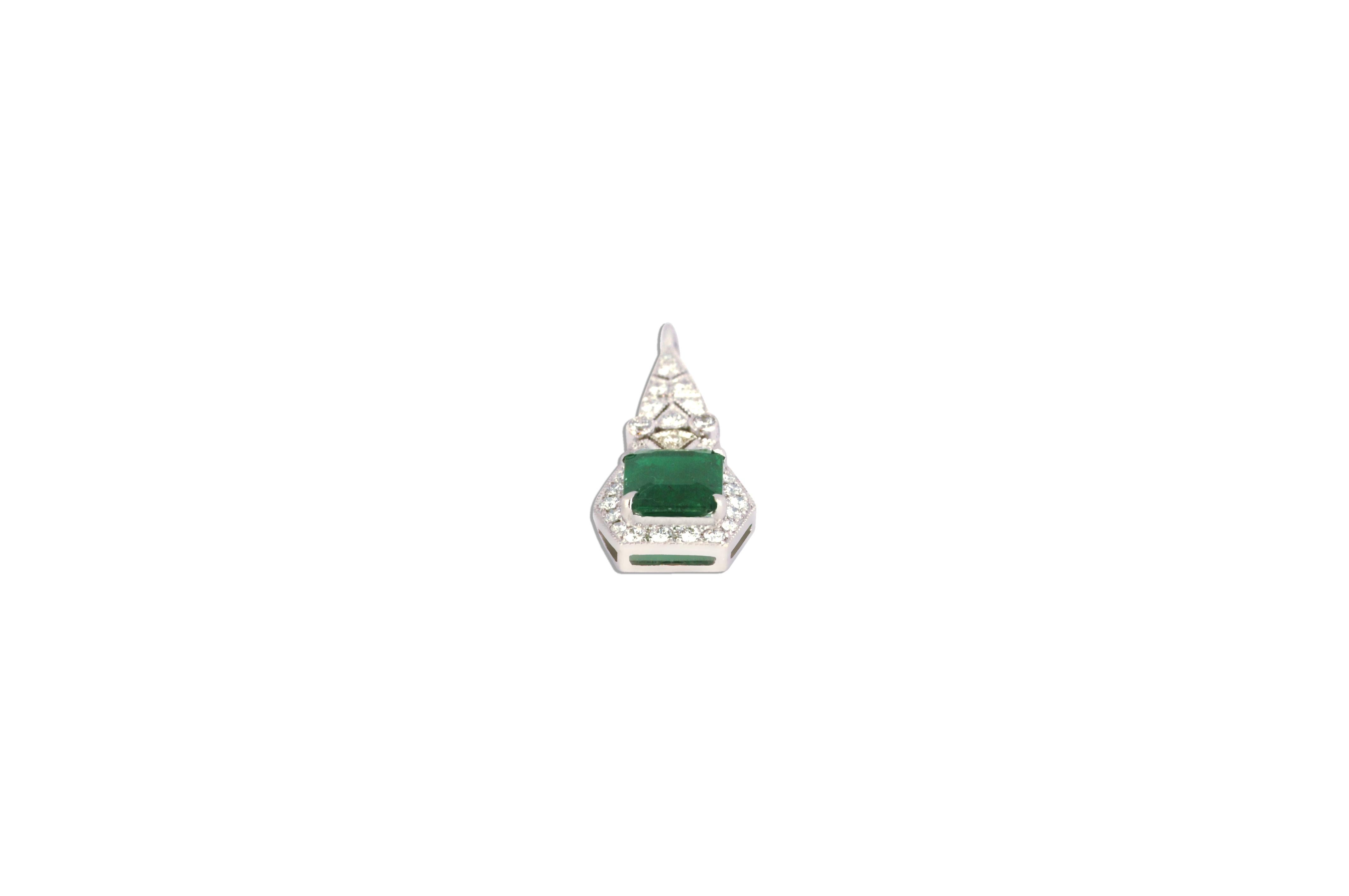 Emerald Cut Emerald 3.42 Carat with Diamond 0.88 Carat Earrings Set in 18 Karat White Gold