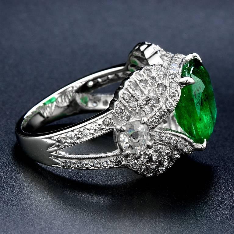 Edwardian Emerald Diamond Cocktail Ring