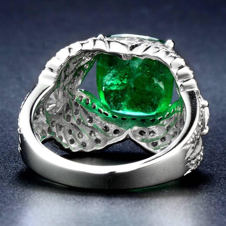 Cushion Cut Emerald Diamond Cocktail Ring