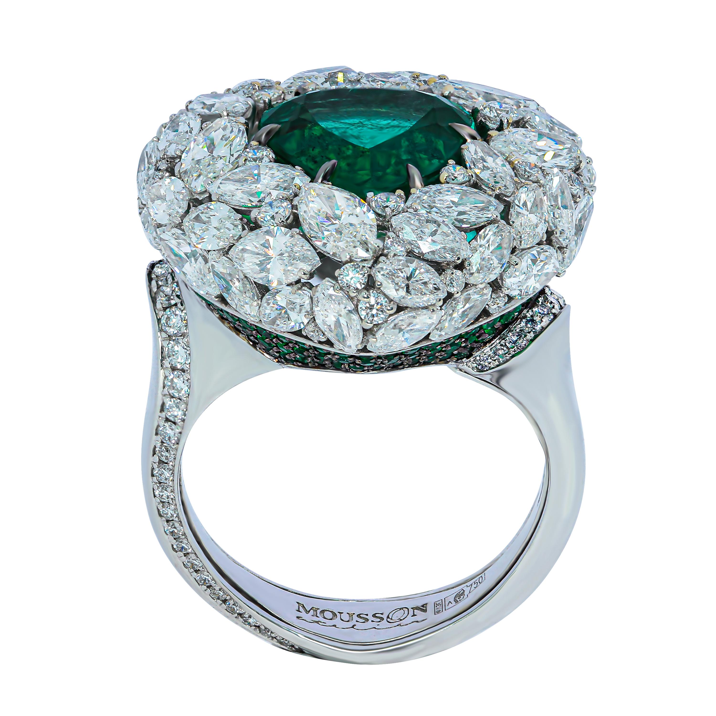 Smaragd 3,70 Karat Diamanten Smaragde 18 Karat Weißgold Ring (Smaragdschliff) im Angebot