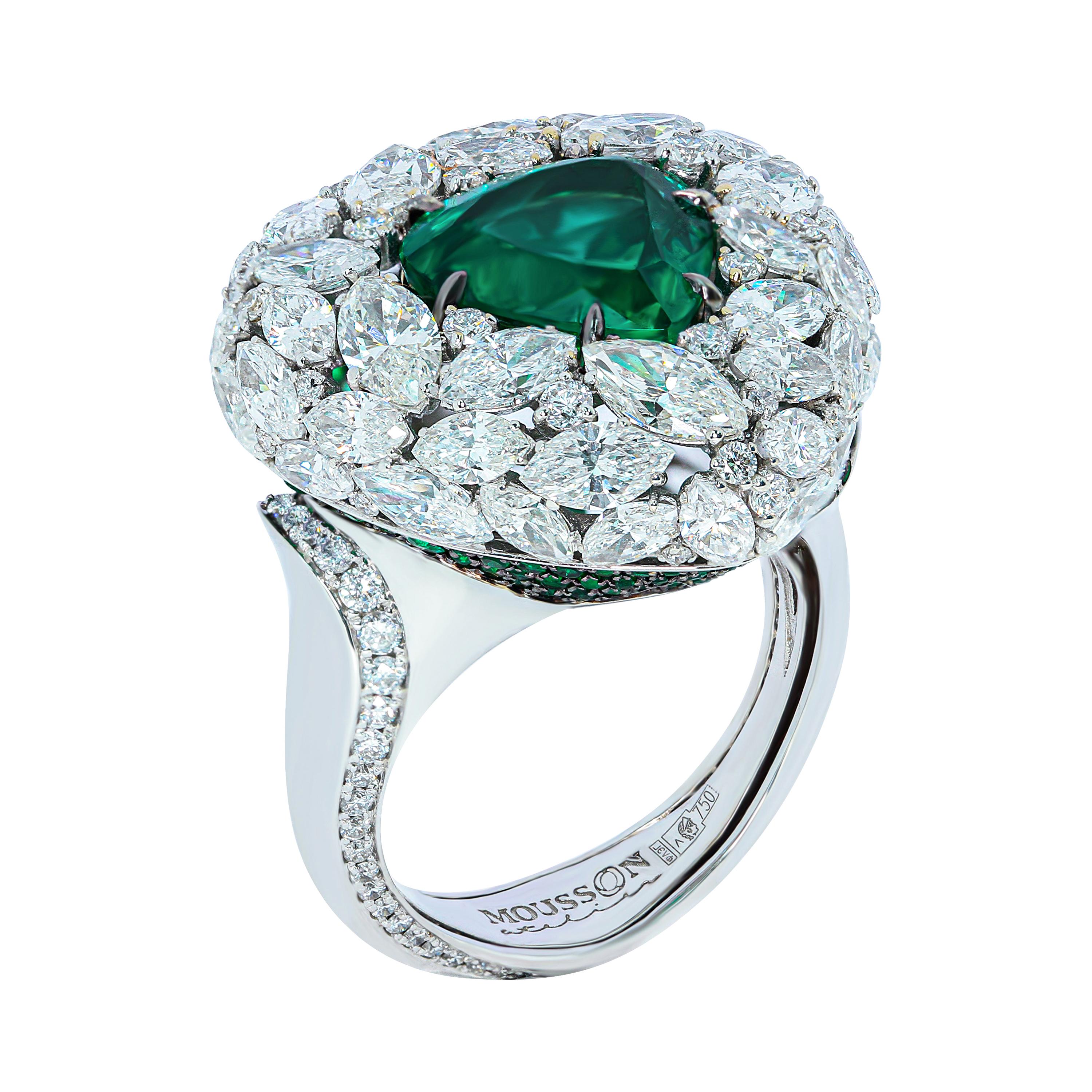 Smaragd 3,70 Karat Diamanten Smaragde 18 Karat Weißgold Ring