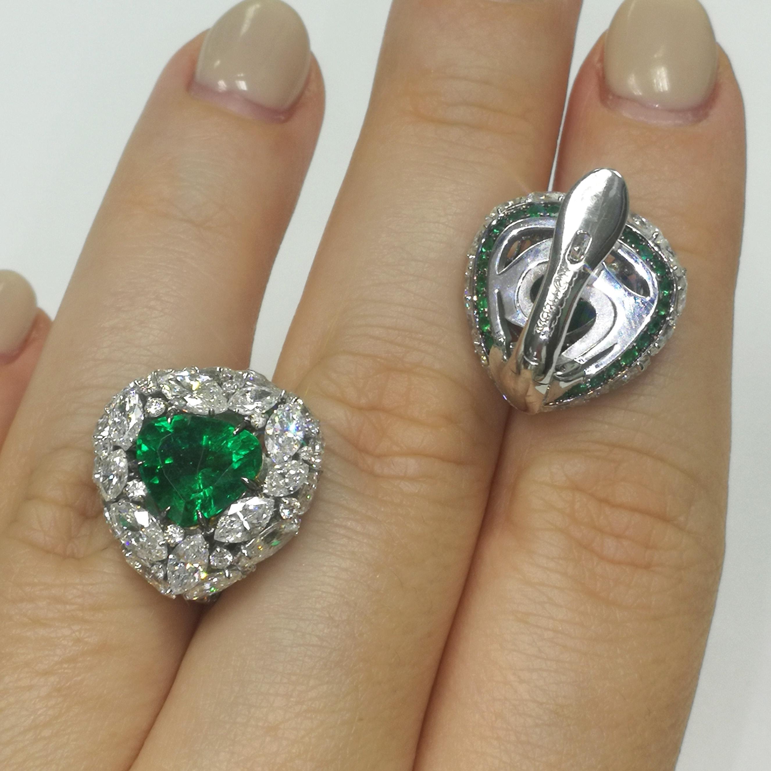 Emerald 4.05 Carat Diamonds Emeralds 18 Karat White Gold Earrings For Sale 1