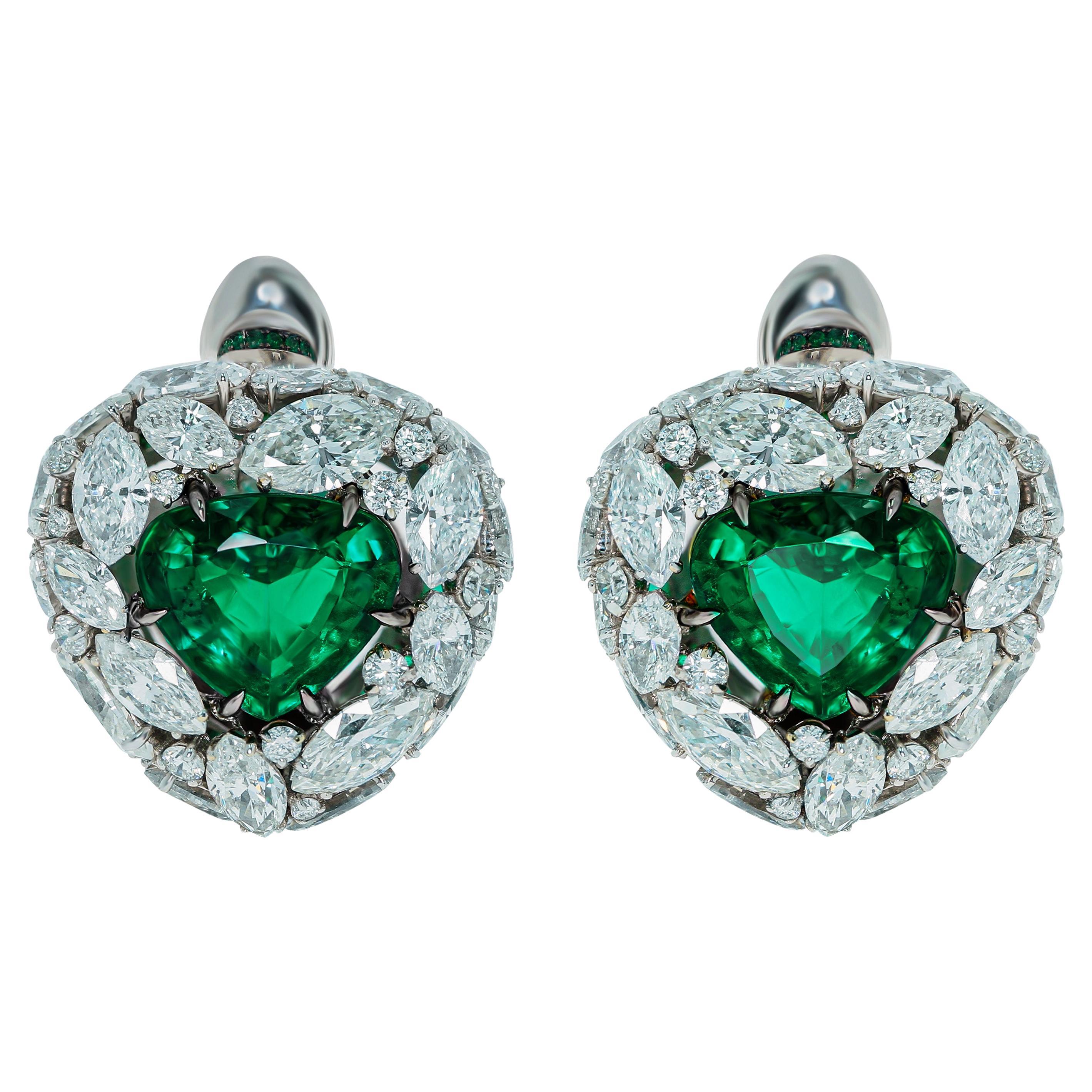 Emerald 4.05 Carat Diamonds Emeralds 18 Karat White Gold Earrings