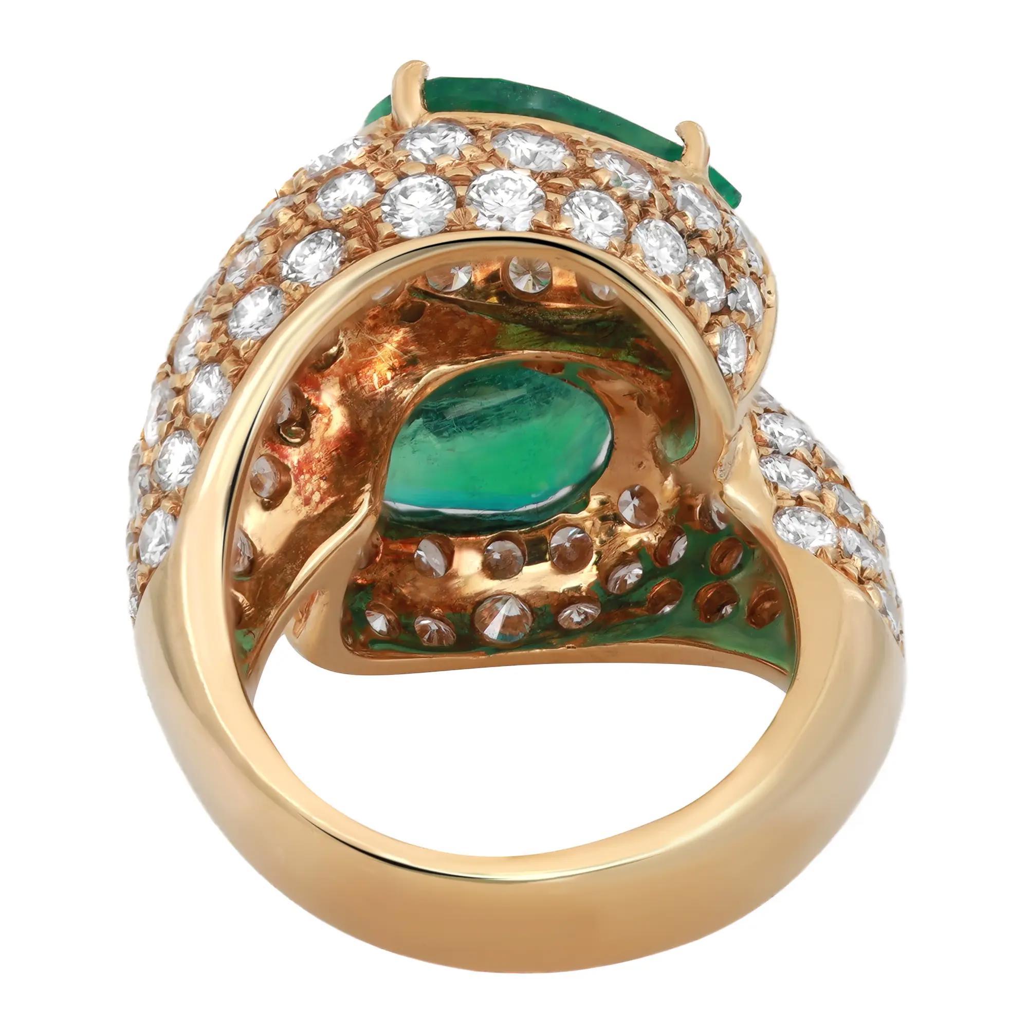 Smaragd 4,73 Gesamtkaratgewicht und Diamant 5.1 Karat Bypass Cocktail-Ring 18K Gelbgold Größe 5,5 (Moderne) im Angebot