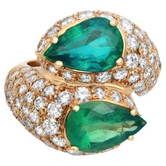 Emerald 4.73Ctw And Diamond 5.1Ctw Bypass Cocktail Ring 18K Yellow Gold SZ 5.5