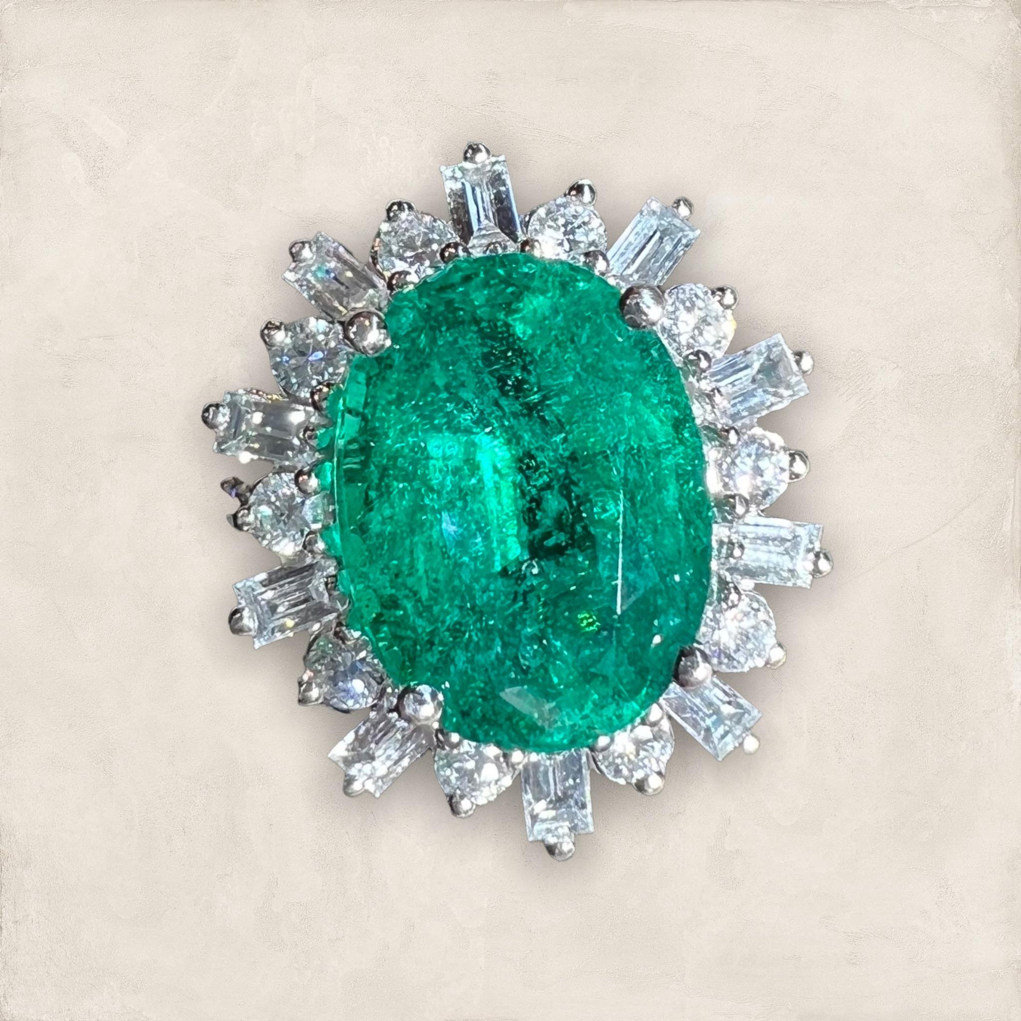 Modern Emerald 4, 79 Carat and Diamonds 0, 84 Carat Engagement Ring
