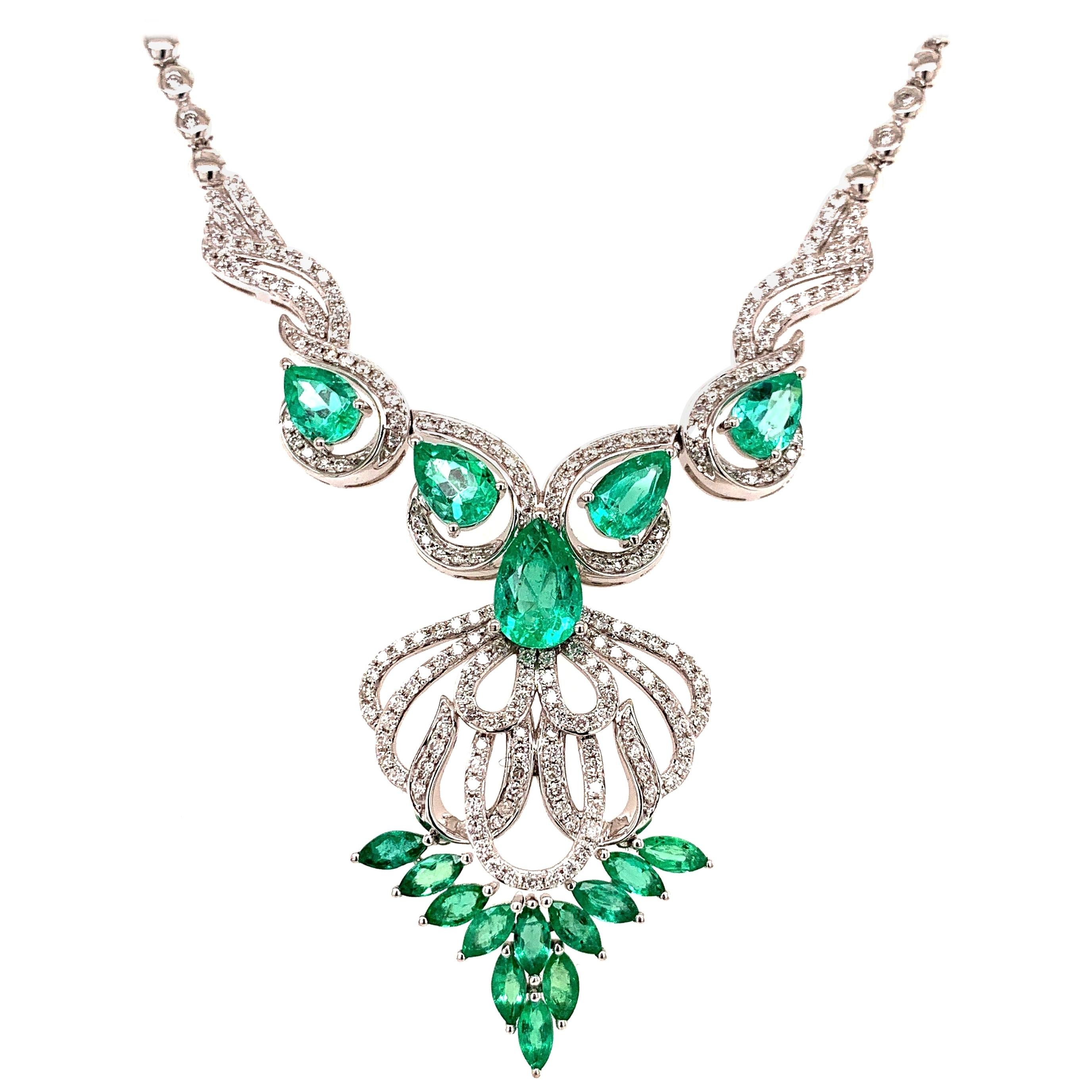 5.17 Carat Emerald Diamond Pendant Necklace