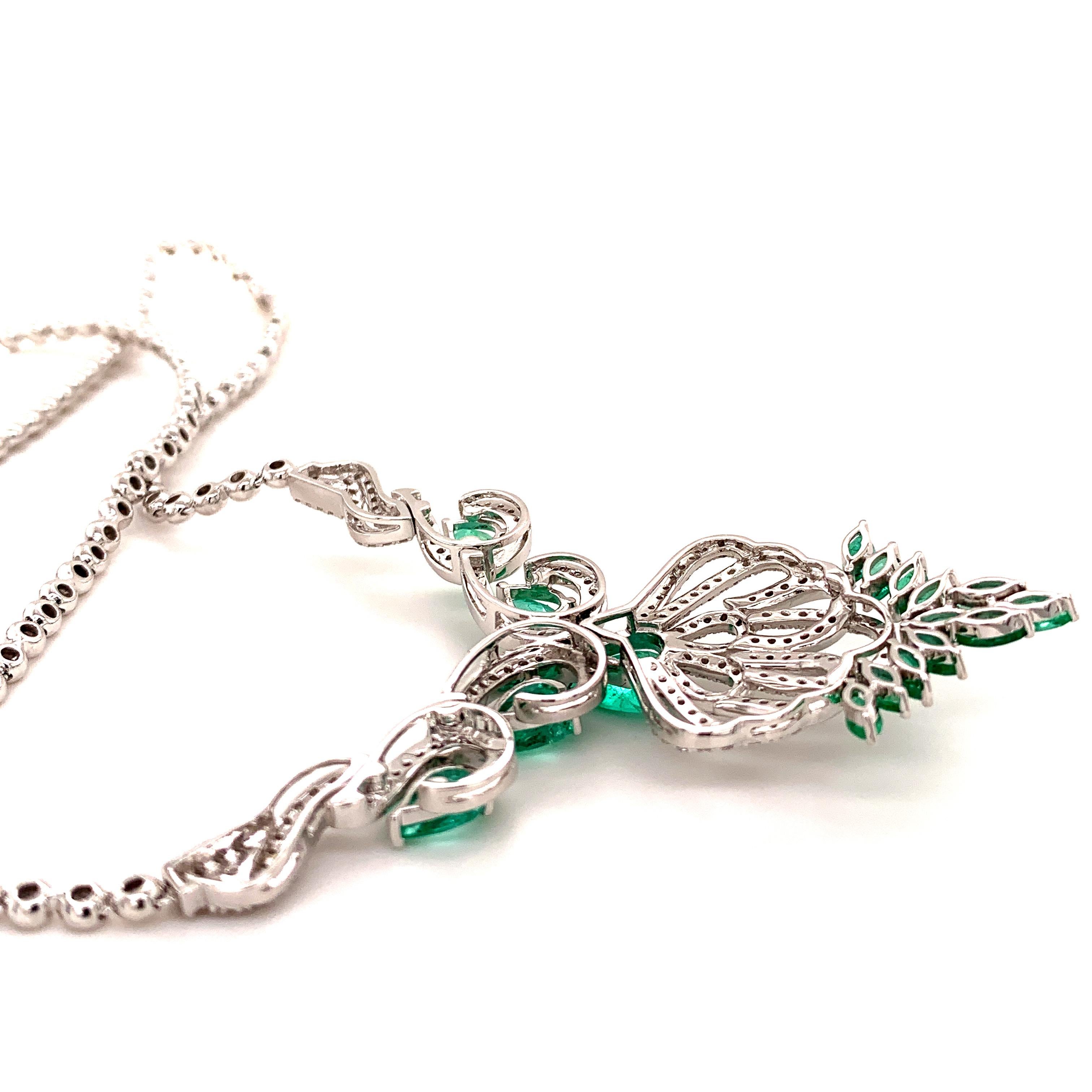 Pear Cut 5.17 Carat Emerald Diamond Pendant Necklace