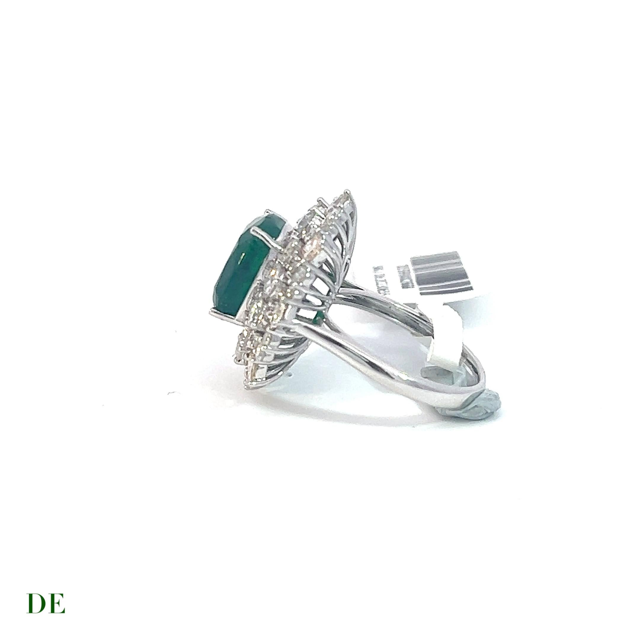 Emerald Cut Emerald 6.05 Carat & Diamond 3.03 Carat Engagement Statement Cocktail Ring For Sale