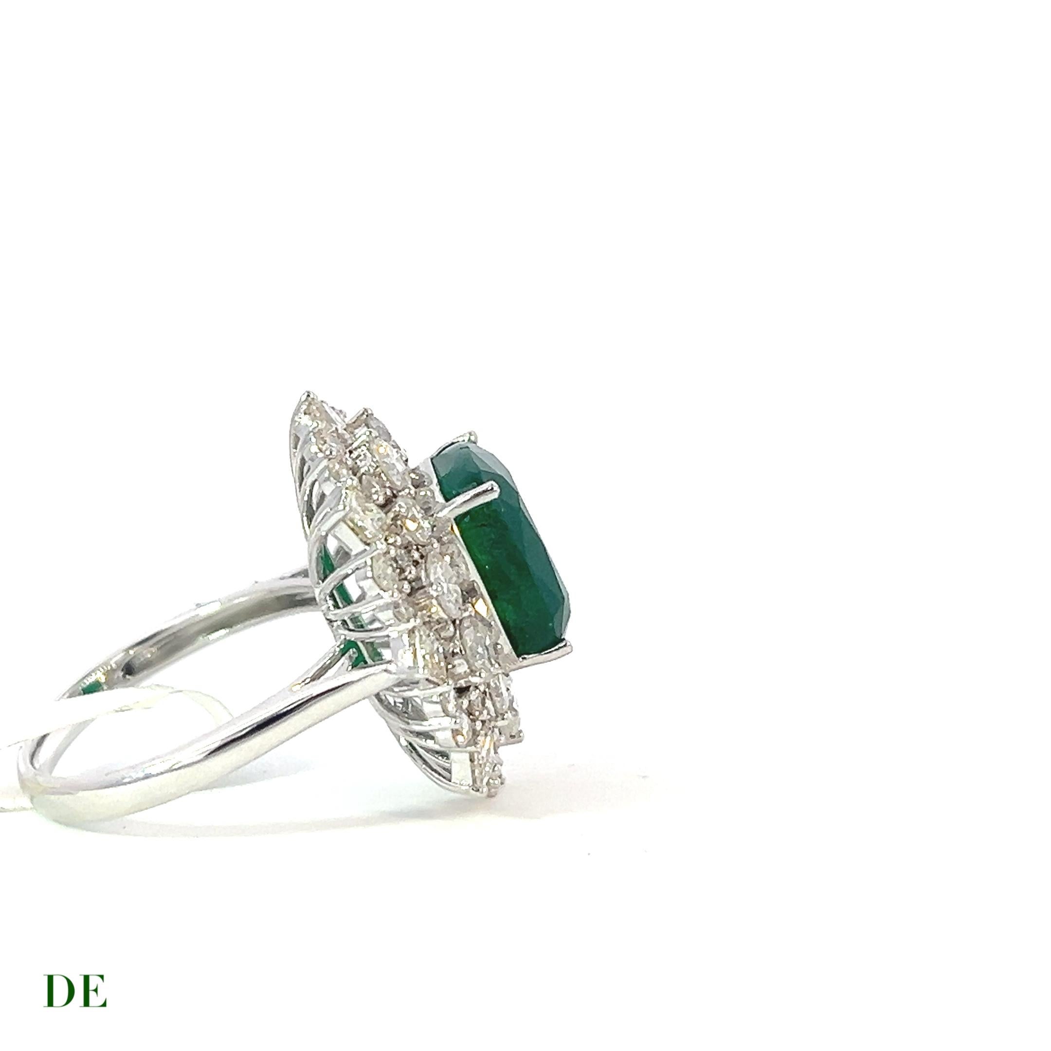 Emerald 6.05 Carat & Diamond 3.03 Carat Engagement Statement Cocktail Ring For Sale 1
