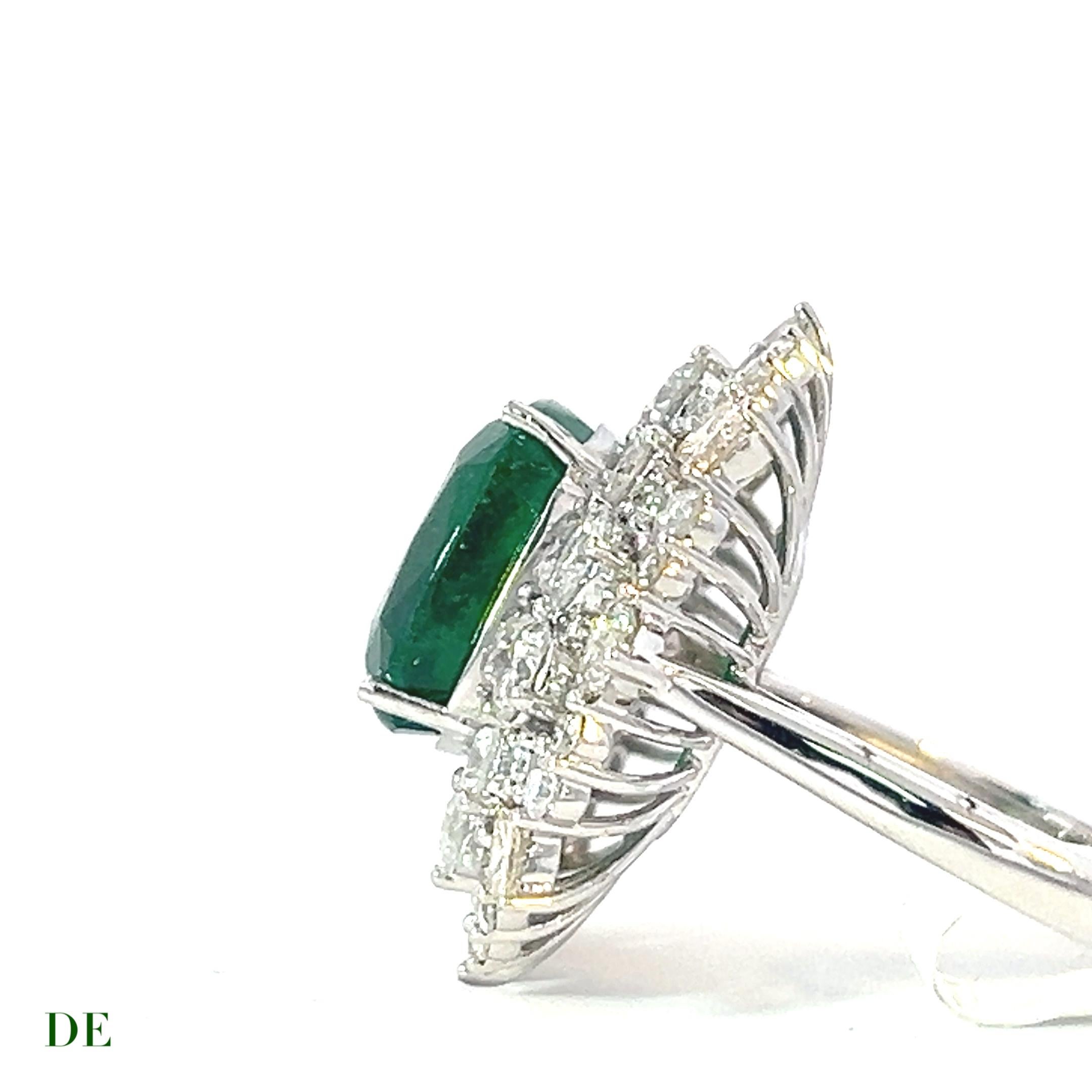 Emerald 6.05 Carat & Diamond 3.03 Carat Engagement Statement Cocktail Ring For Sale 3