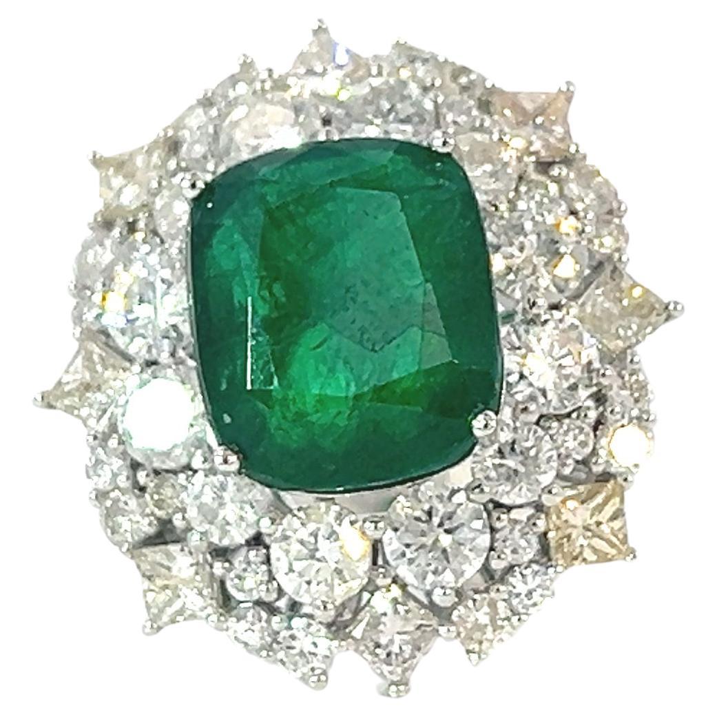 Emerald 6.05 Carat & Diamond 3.03 Carat Engagement Statement Cocktail Ring