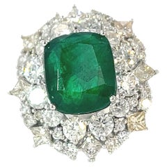 Emerald 6.05 Carat & Diamond 3.03 Carat Engagement Statement Cocktail Ring