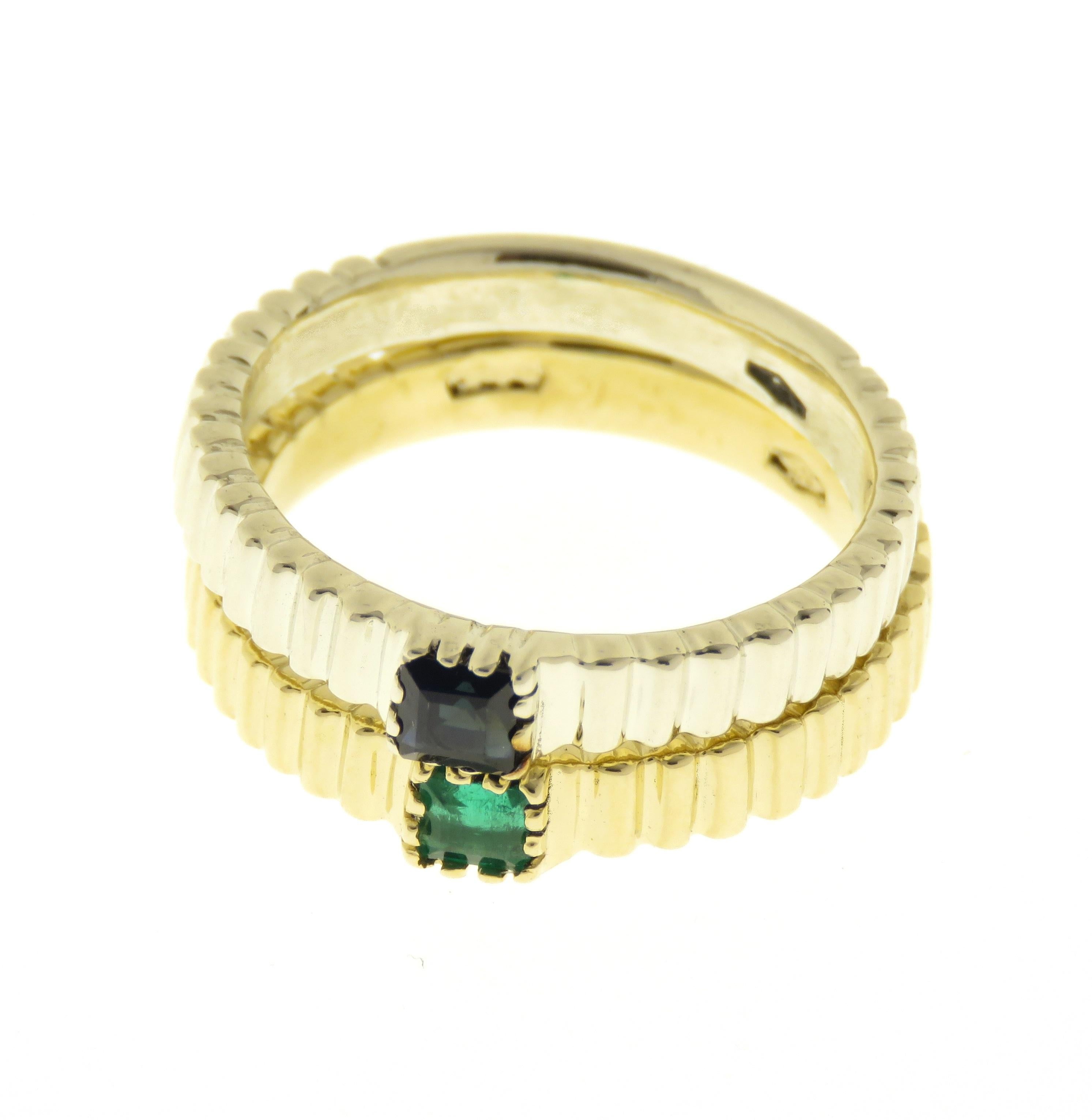 Emerald 9 Karat Yellow Gold Ring Handcrafted in Italy For Sale 1