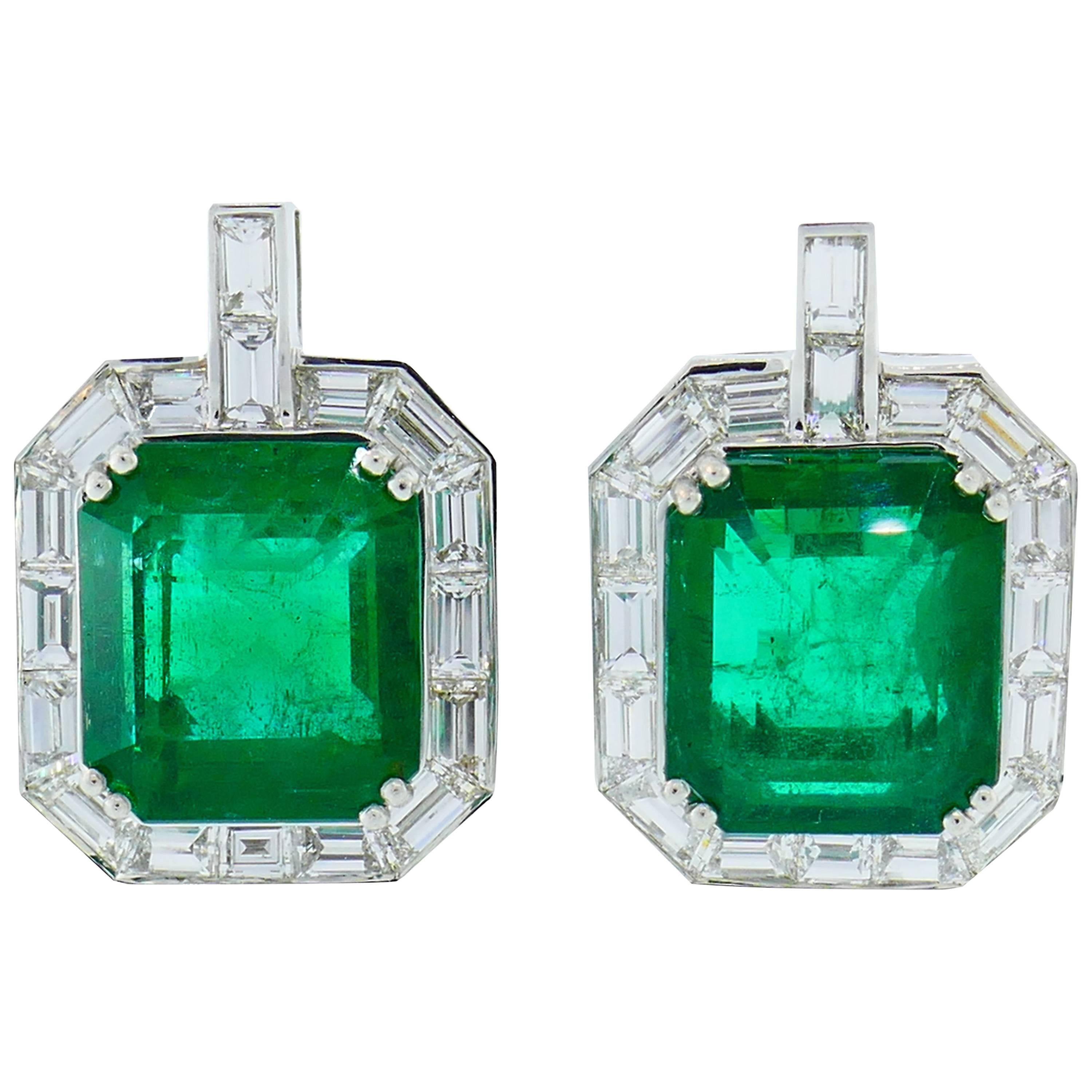 Emerald AGL Diamond White Gold Clip Earrings