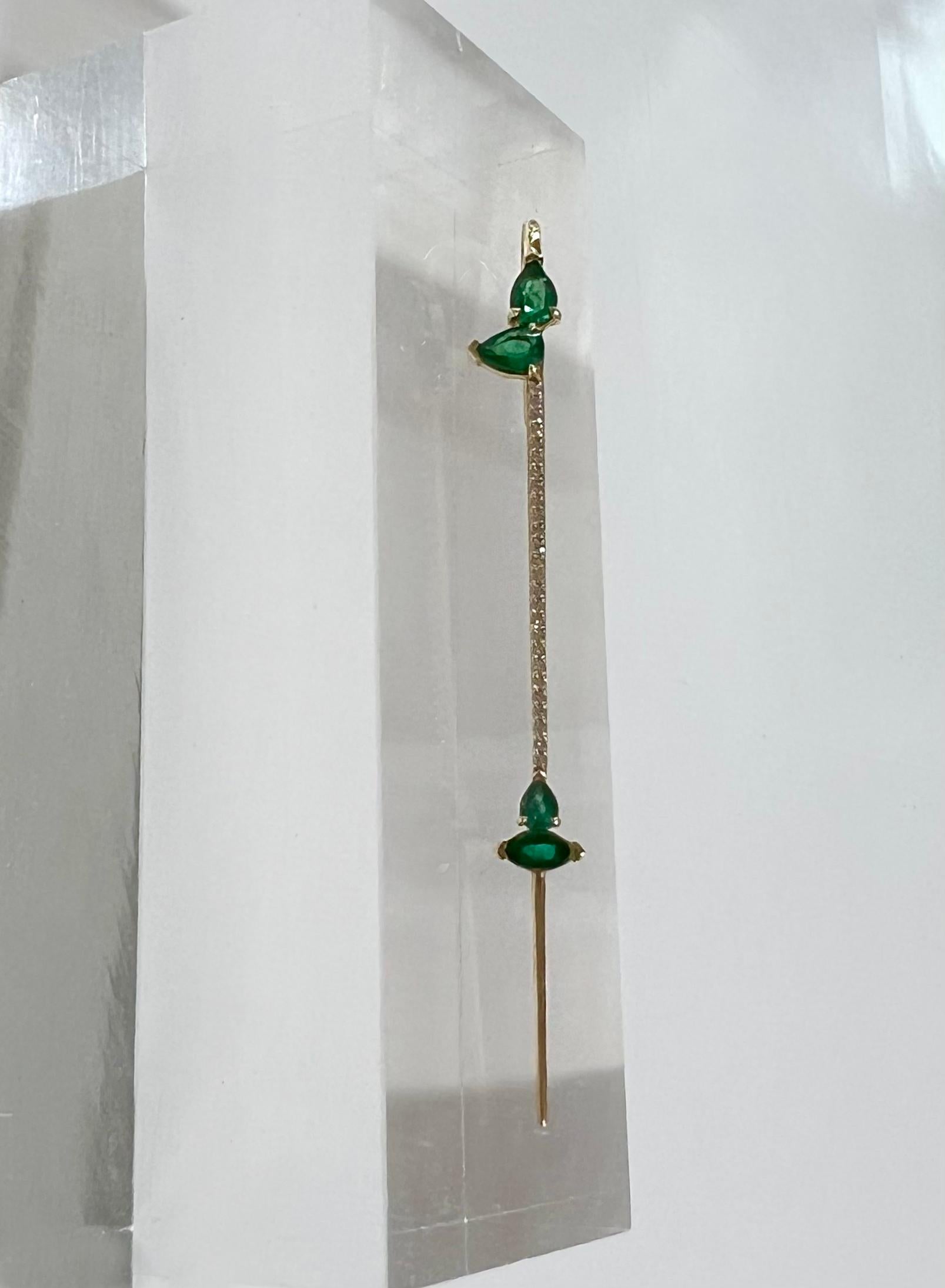 Pear Cut Emerald Allora Ear Pin  For Sale