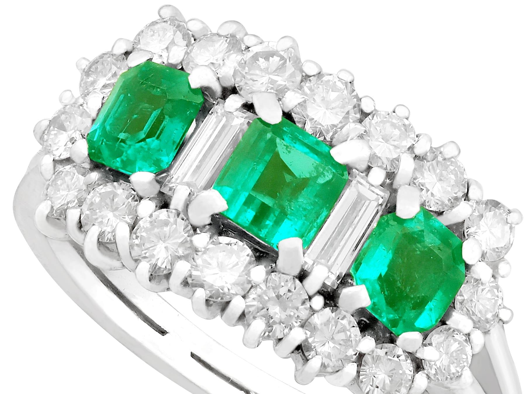 Octagon Cut Vintage Italian Emerald and 1.02 Carat Diamond White Gold Cluster Ring For Sale