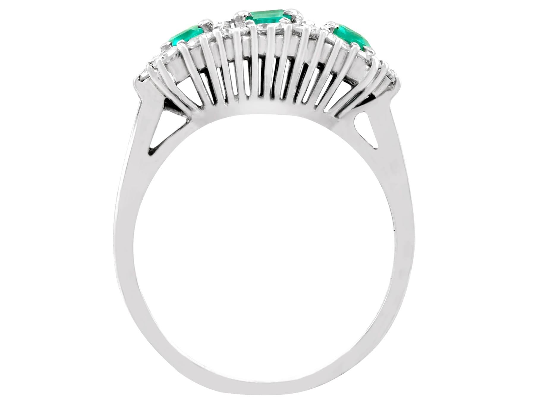 Women's or Men's Vintage Italian Emerald and 1.02 Carat Diamond White Gold Cluster Ring For Sale