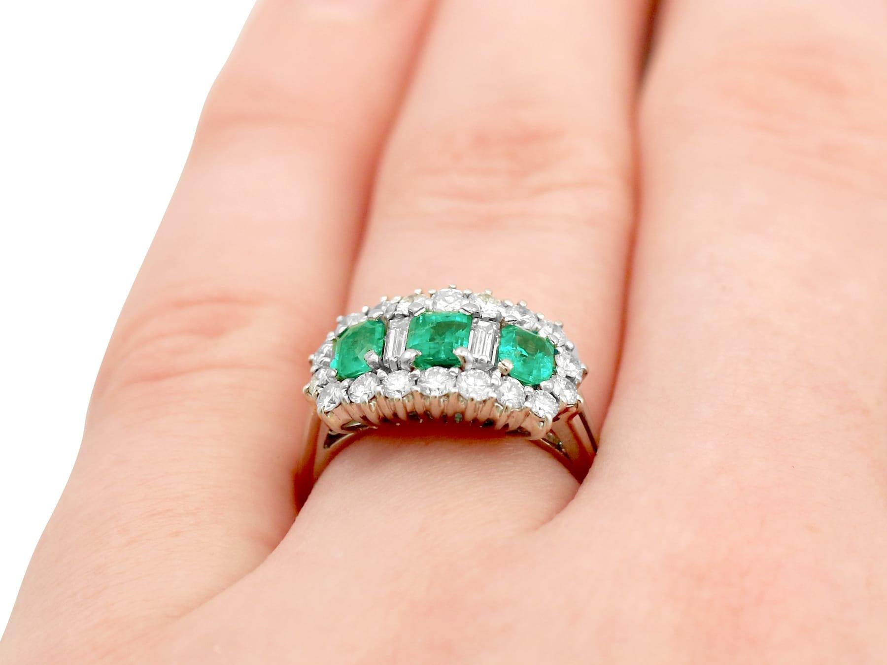 Vintage Italian Emerald and 1.02 Carat Diamond White Gold Cluster Ring For Sale 3