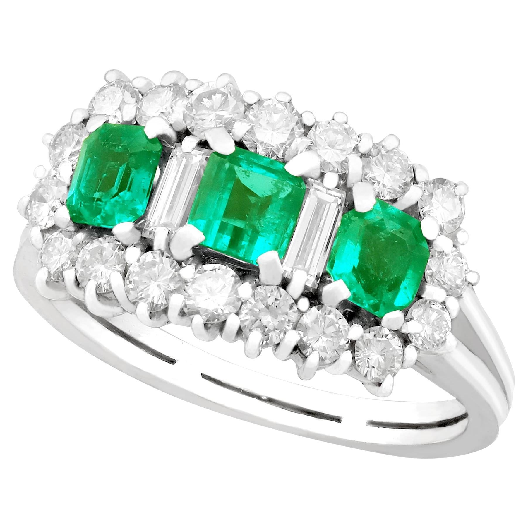 Vintage Italian Emerald and 1.02 Carat Diamond White Gold Cluster Ring For Sale