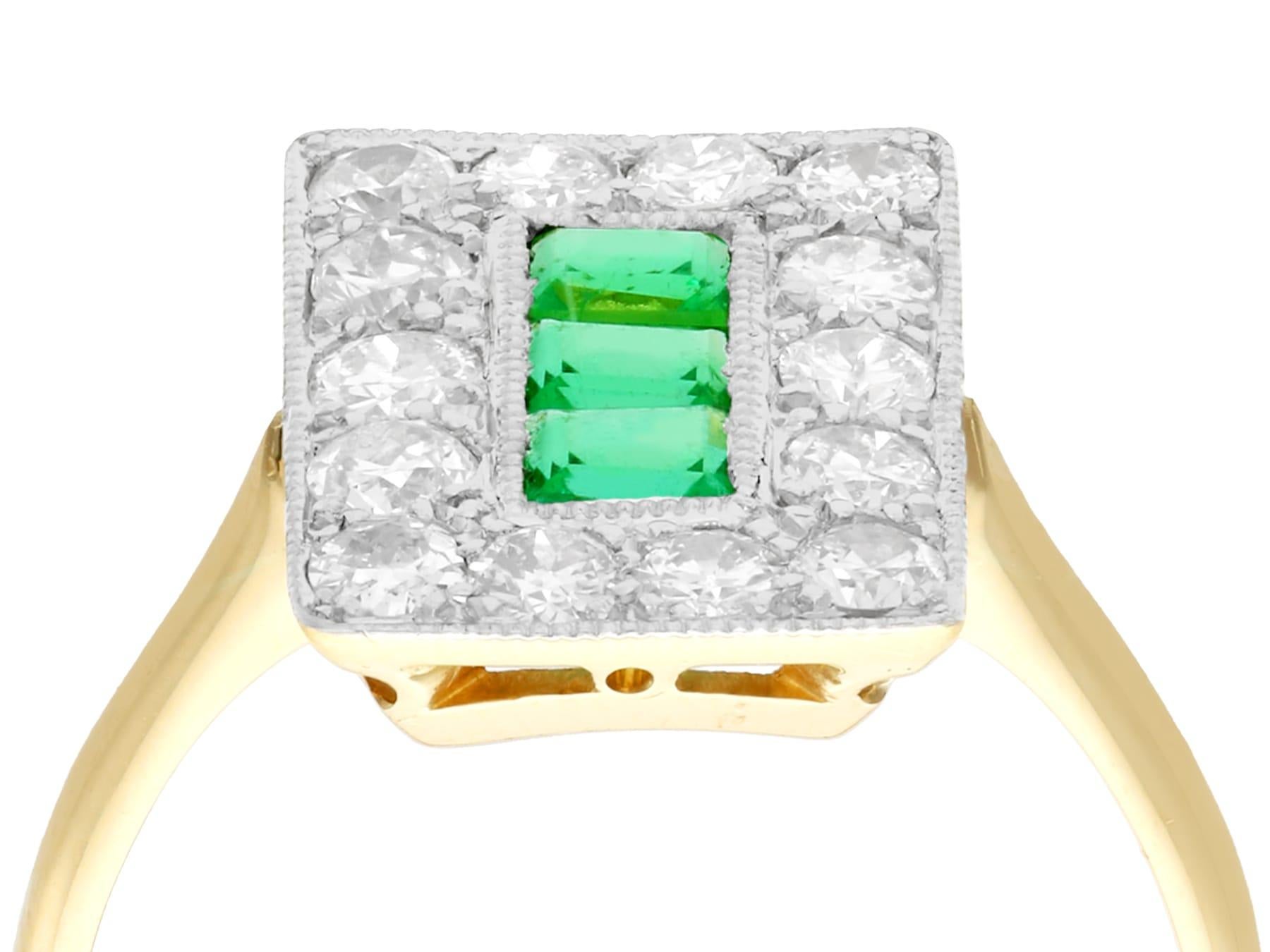 A fine and impressive 0.57 carat natural emerald and 1.33 carat diamond, 18 karat yellow gold, platinum set dress ring; part of our diverse range of emerald jewelry.

This fine and impressive antique emerald and diamond ring has been crafted in 18k