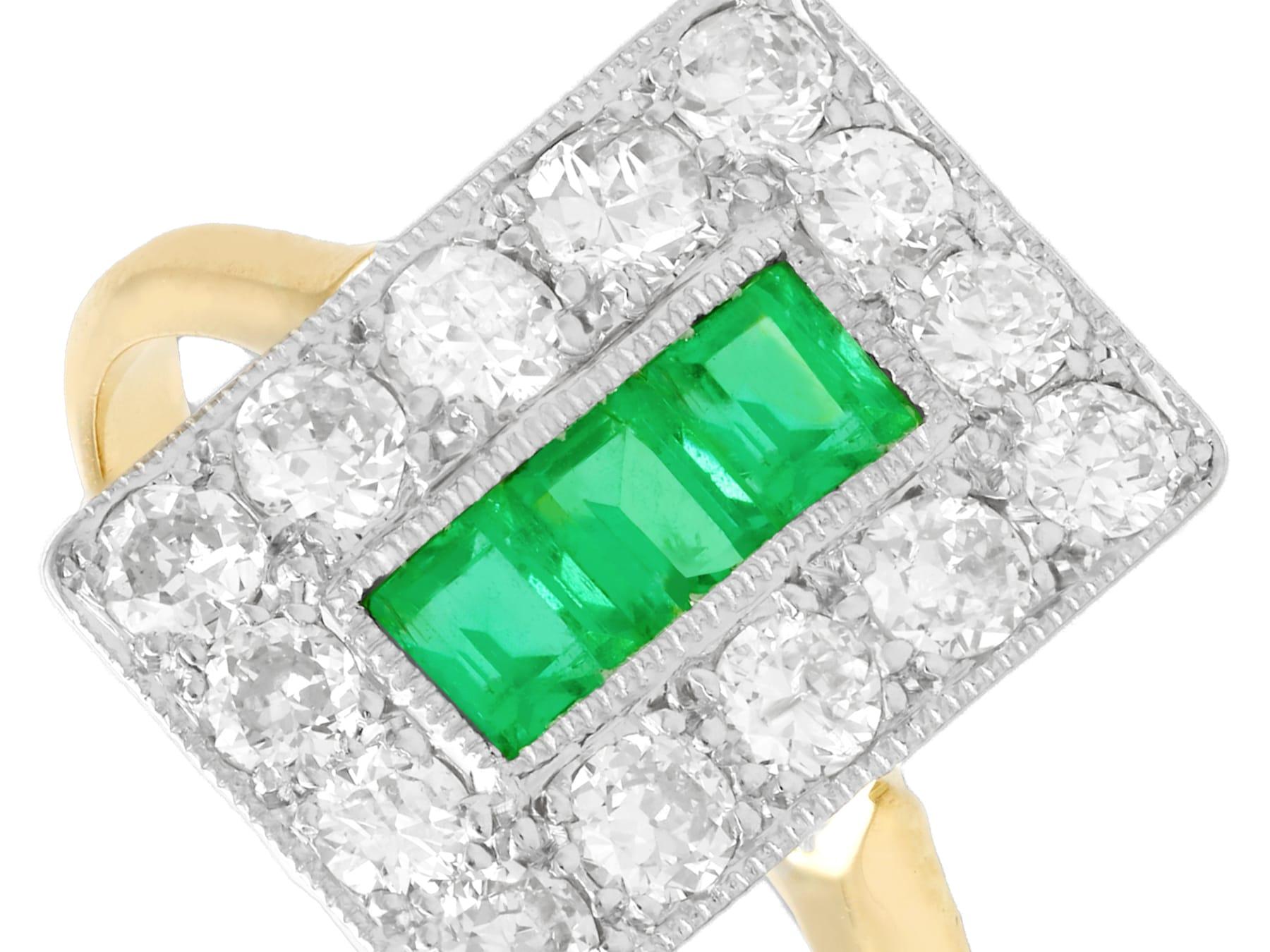 Emerald Cut Emerald and 1.33 Carat Diamond Yellow Gold Cocktail Ring For Sale