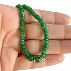 Emerald and 14k Gold Rondelle Beaded Necklace, 16"