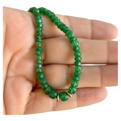 Emerald and 14k Gold Rondelle Beaded Necklace, 16"