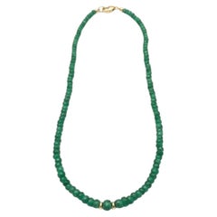 Emerald and 14k Gold Rondelle Beaded Necklace, 16"