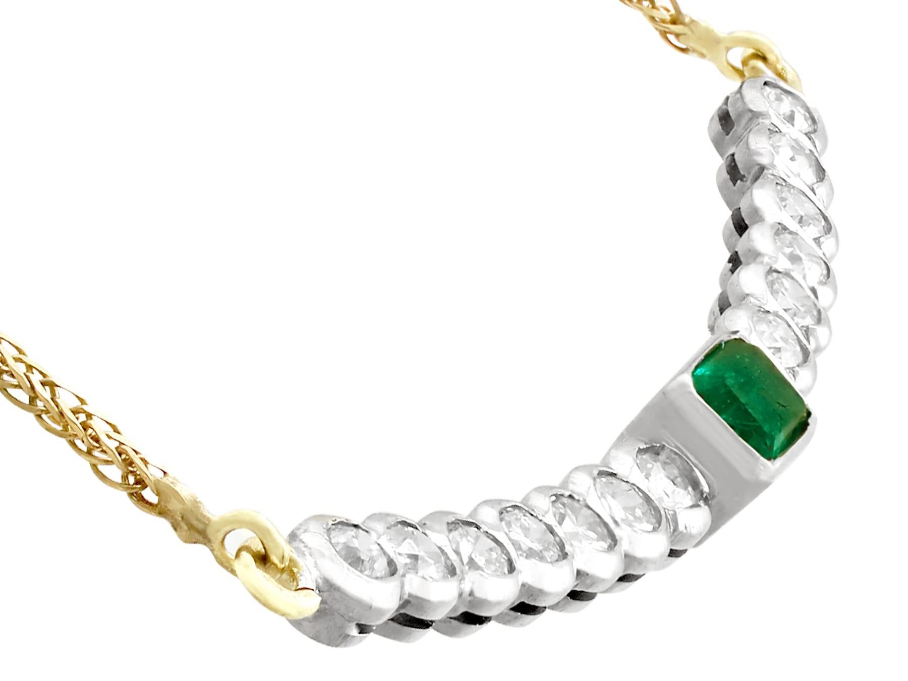 Emerald Cut Vintage Emerald and 1.54 Carat Diamond White Gold Necklace For Sale