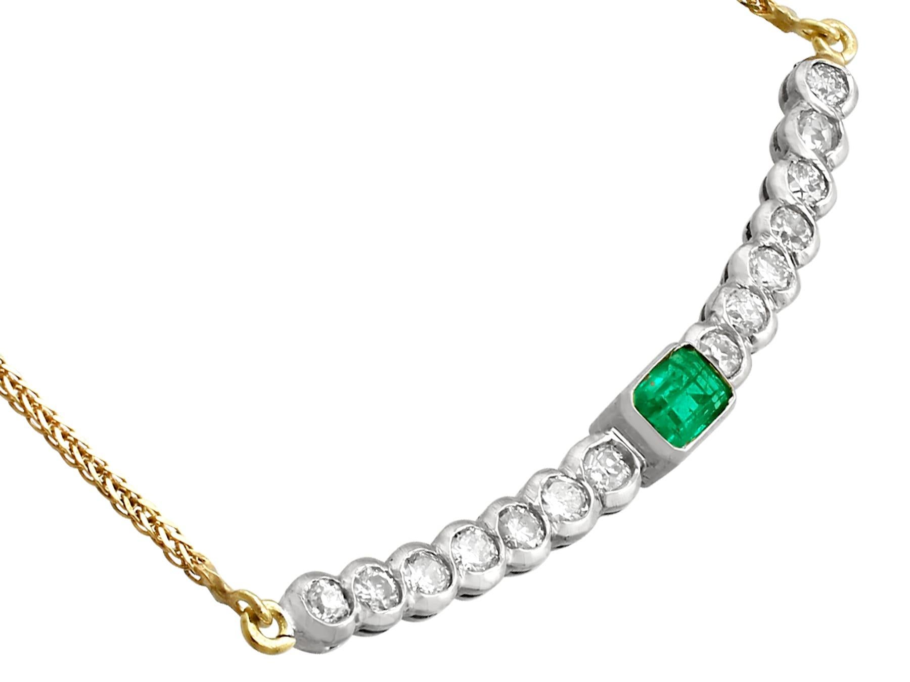 Vintage Emerald and 1.54 Carat Diamond White Gold Necklace In Excellent Condition For Sale In Jesmond, Newcastle Upon Tyne