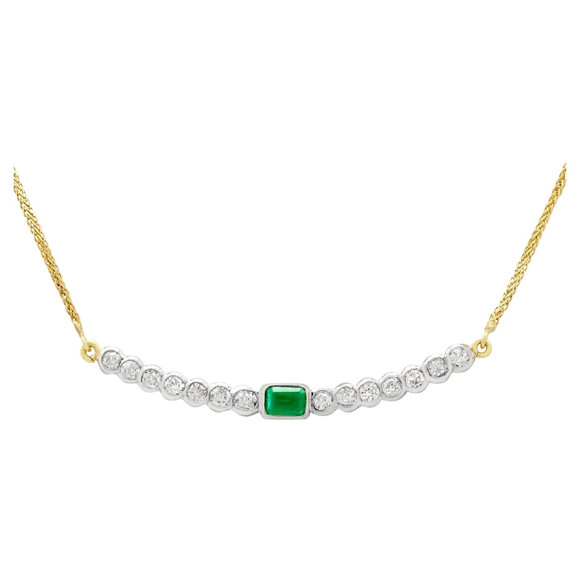 Vintage Emerald and 1.54 Carat Diamond White Gold Necklace