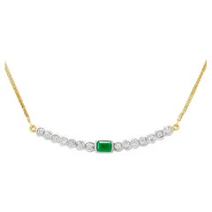 Vintage Emerald and 1.54 Carat Diamond White Gold Necklace