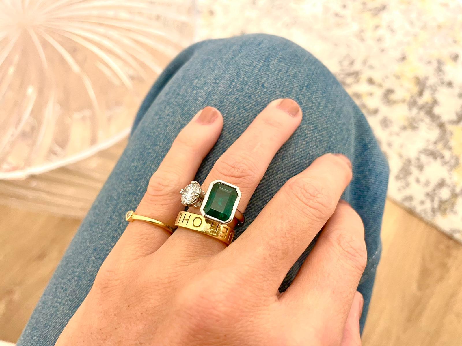 Artisan Emerald and 1ct White Diamond Toi E Moi Style Ring in Platinum or Gold