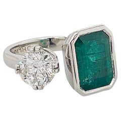 Emerald and 1ct White Diamond Toi E Moi Style Ring in Platinum or Gold