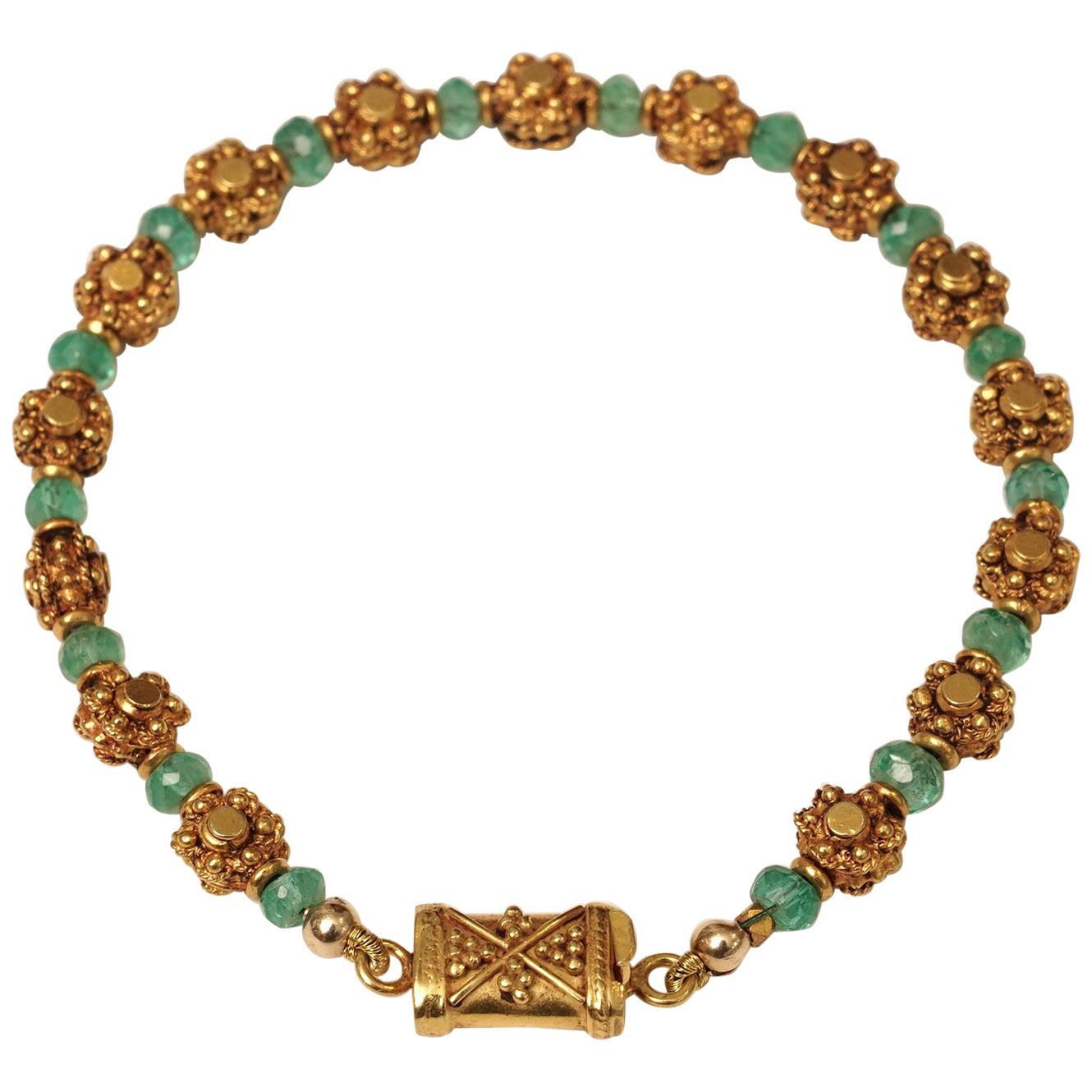 Emerald and 22 Karat Gold Beaded Bracelet by Deborah Lockhart Phillips For Sale