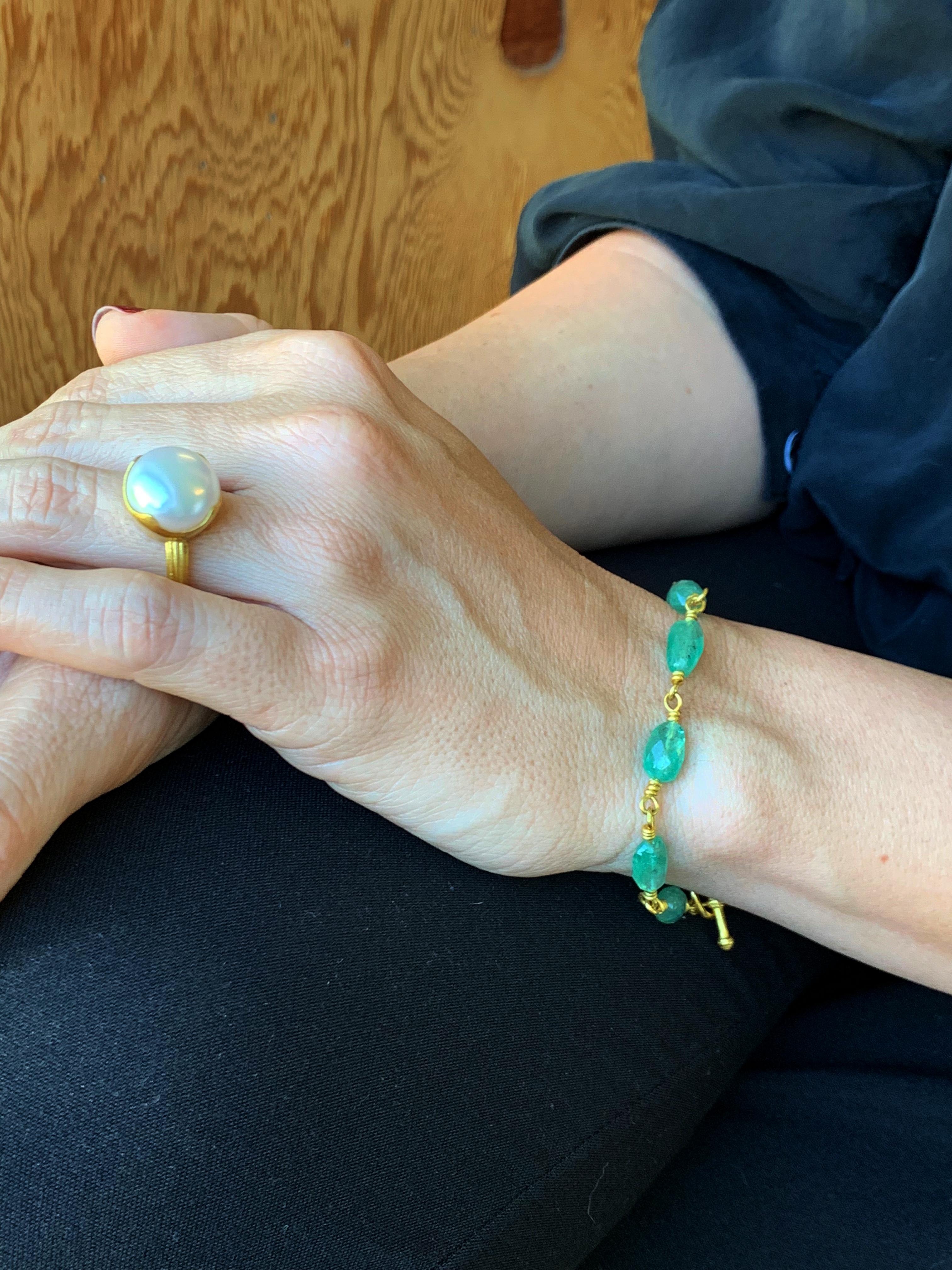Bead Emerald and 22 Karat Gold Bracelet